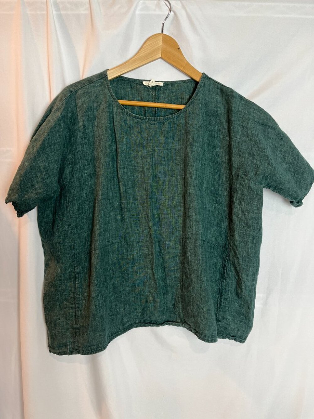 Eileen Fisher Forest Green Textured Short-Sleeve Boxy Top - Picture 2 of 8